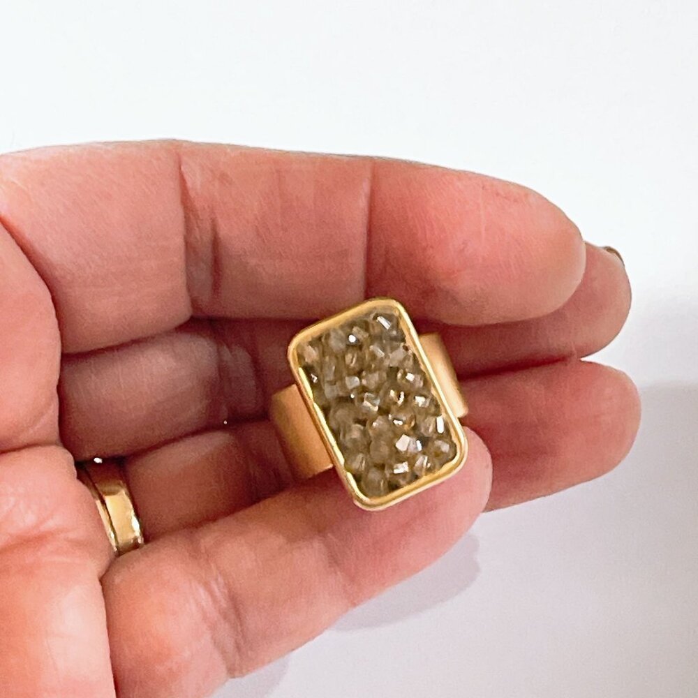 Gold-Tone Statement Ring With Rectangular Crystal… - image 6